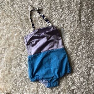 Wovenplay Silk Blue & Gray Colorblock One Piece Sunsuit Playsuit Size 6 Girls
